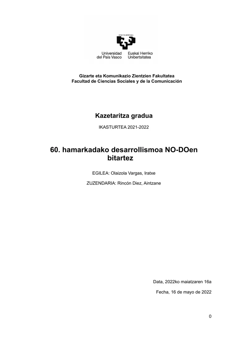 Portada del TFG de Periodismo